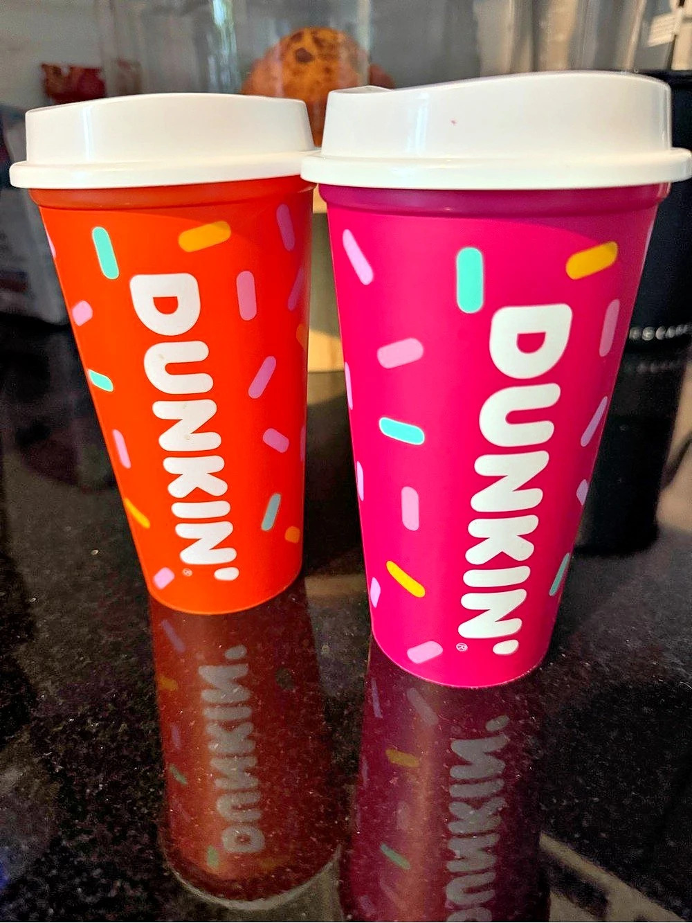 Dunkin' Reusable Sprinkle Tumblers Set of 2 Pink & Orange